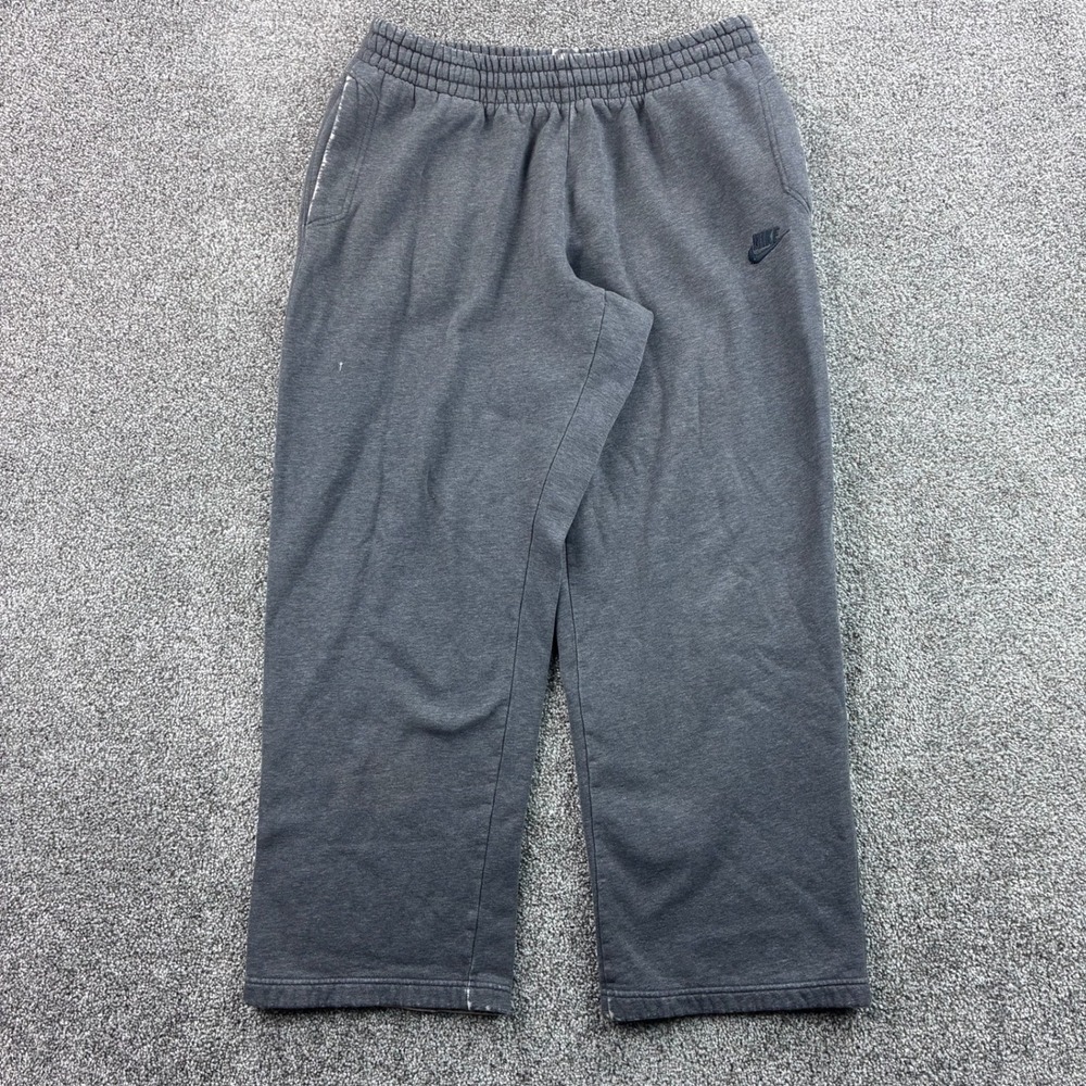 Y2K Nike Sweatpants Mens Large Gray Fleece Straight Leg Elastic Waist Baggy Leg